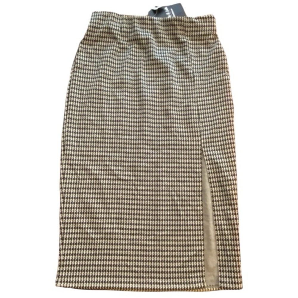 Women’s Pull On Pencil Midi Skirt Gingham Slit Ookie & Lala size small New